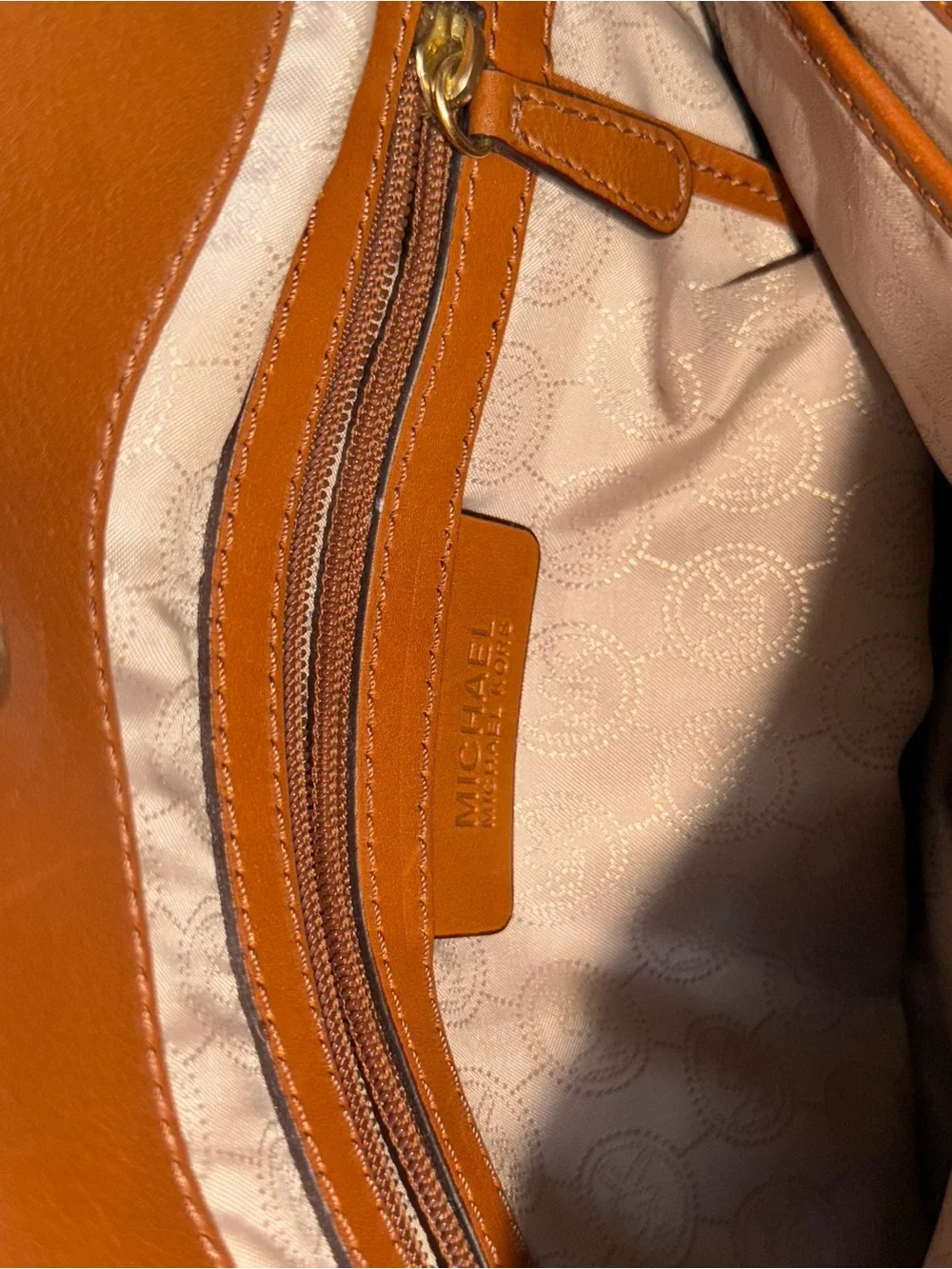 Michael Kors Vanilla Signature Satchel with Caramel Trim
